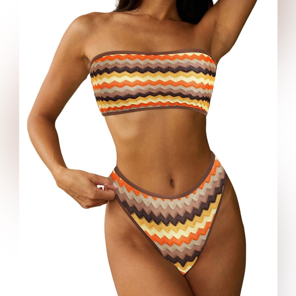 Zaful Two Piece Bikini Women’s US Size L Sexy Bandeau Tie Back High Cut NWOT
